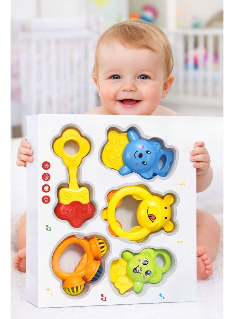 مجموعة ألعاب خشخيشة وعضاضة للأطفال - 5 قطع من الألعاب الحسية الملونة للأطفال الرضع - هدية عيد - Image 1